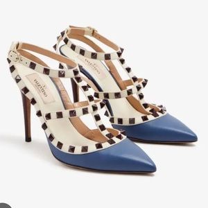 Valentino Garavani Rockstud Ankle Strap Pump in Blue and Burgundy Size 39.5 EU